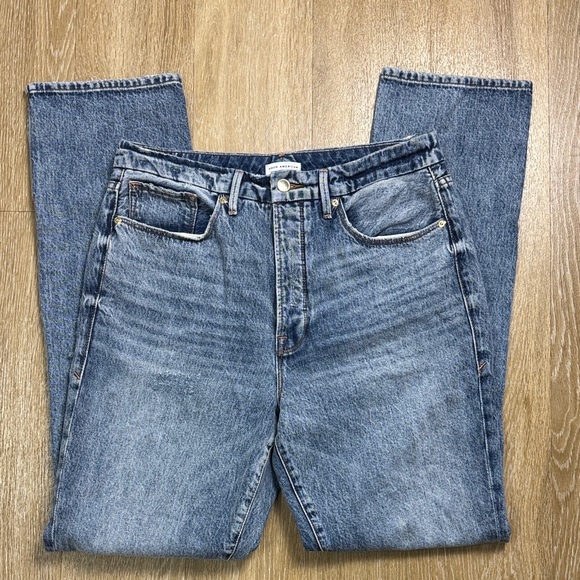 Good American Good Boy Boyfriend Ripped Straight Leg Slit Hem High Rise Jeans 10 - Picture 6 of 13